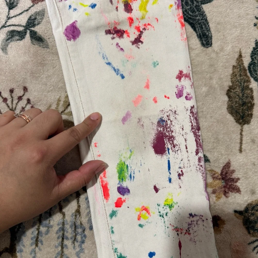 Polo Ralph Lauren the Astor slim boyfriend girls jeans white paint splatter 8